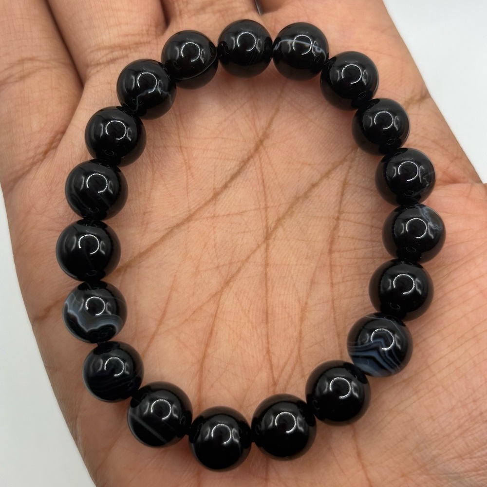 Black Lace Agate Crystal Bracelet 10mm